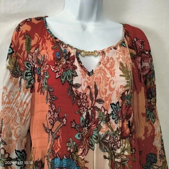 Spense size 10/10 Flowy Sleeves Floral Pattern Pleated Bodice Boho Vibe Dress - Picture 3 of 10